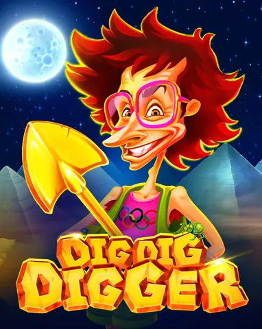 Dig Dig Digger için özgün tanıtım görseli: slot oyunu düzenini soyut geometrik desenle gösterir.