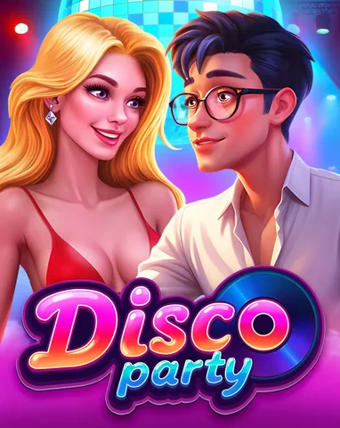 Disco Party için özgün tanıtım görseli: slot oyunu düzenini soyut geometrik desenle gösterir.