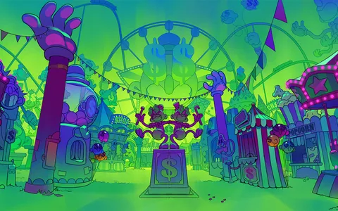 Donny and Danny için özgün tanıtım görseli: slot oyunu düzenini soyut geometrik desenle gösterir.