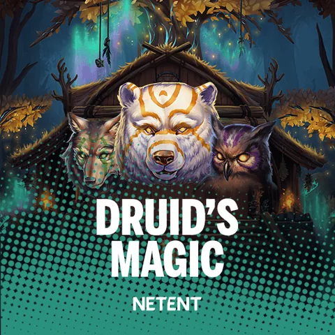 Druids Magic için özgün tanıtım görseli: slot oyunu düzenini soyut geometrik desenle gösterir.