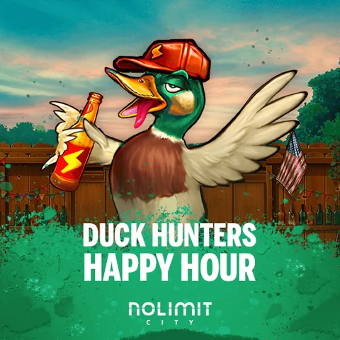 Duck Hunters: Happy Hour için özgün tanıtım görseli: slot oyunu düzenini soyut geometrik desenle gösterir.