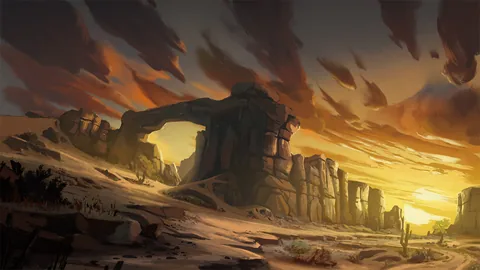Duel at Dawn için özgün tanıtım görseli: slot oyunu düzenini soyut geometrik desenle gösterir.