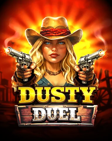 Dusty Duel için özgün tanıtım görseli: slot oyunu düzenini soyut geometrik desenle gösterir.