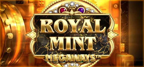 Royal Mint için özgün tanıtım görseli: slot oyunu düzenini soyut geometrik desenle gösterir.