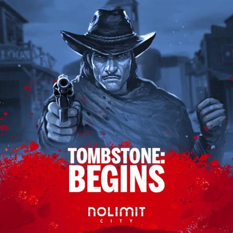 Tombstone Begins için özgün tanıtım görseli: slot oyunu düzenini soyut geometrik desenle gösterir.